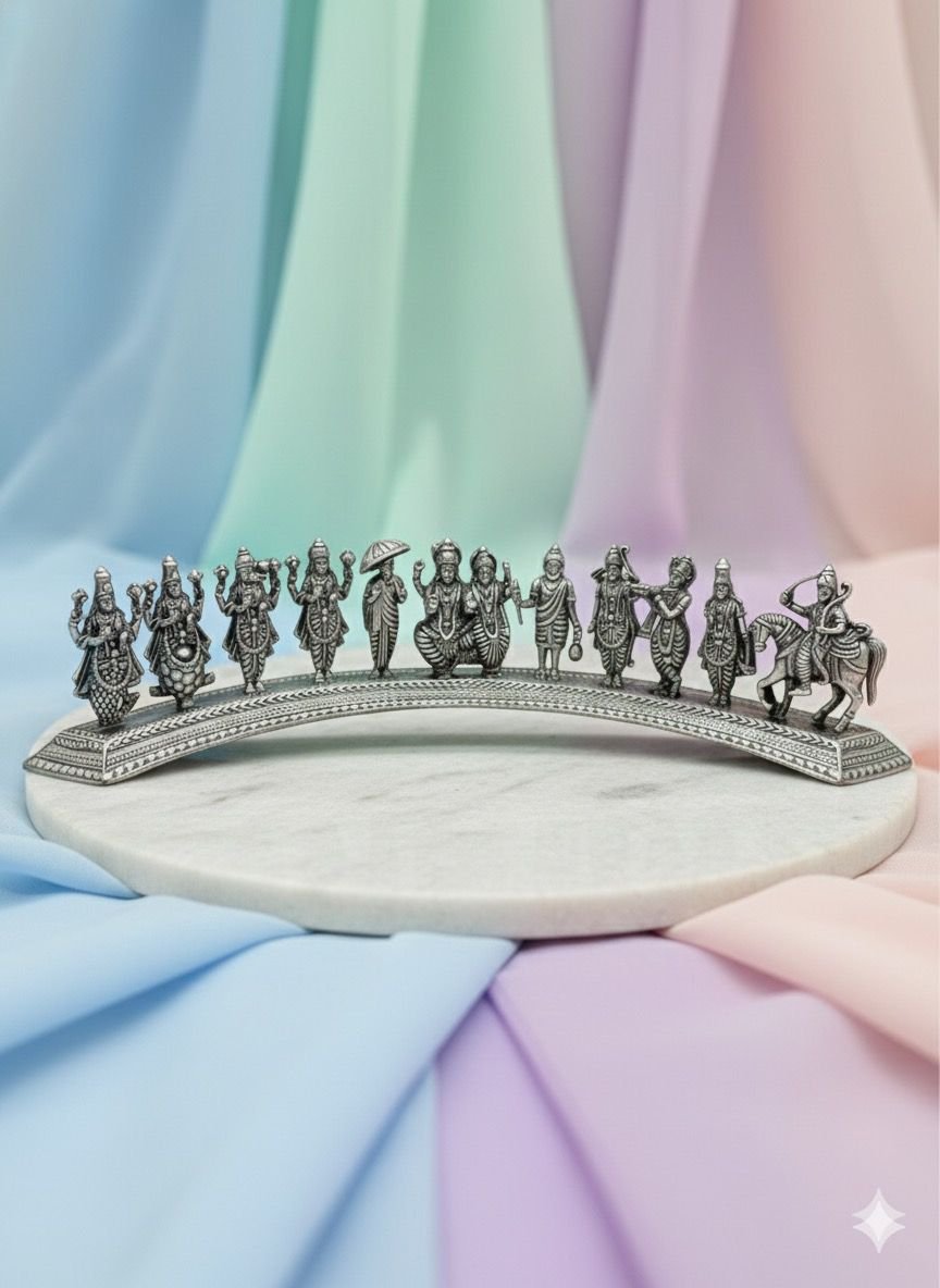 92.5 Antique Silver Divine Dashavatar Splendor Vishnu Idol